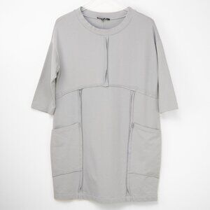 Kozan Tunic Dress Exposed Seams Sweatshirt Comfy Quarter Sleeve Grey Size XS